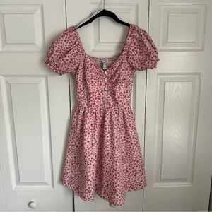 Charlotte Russe Womens Ditsy Floral Print Sweetheart Neck Puff Sleeve Dress Sz S